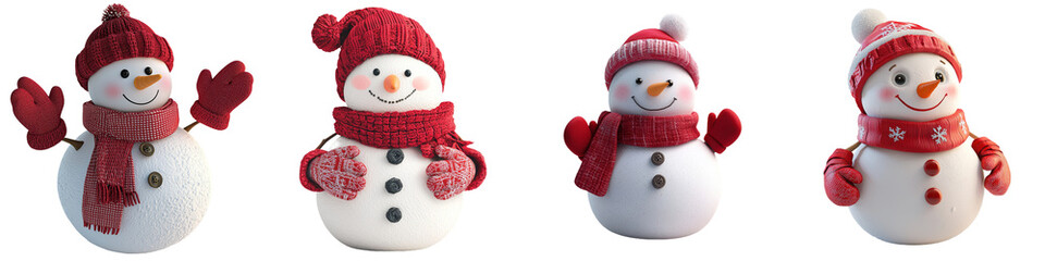 Aufkleber - Snowman with red hat and scarf isolated on a transparent white background