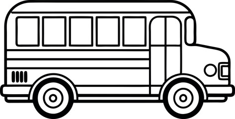 Wall Mural - Black and White Outline Illustration of a Classic School Bus for Coloring Books and Educational Materials