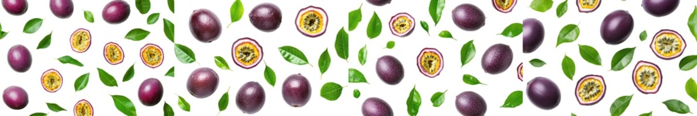 Poster - Half slice of passion fruit falling in the air, tropical fruit in the summer season, isolated on a white background.