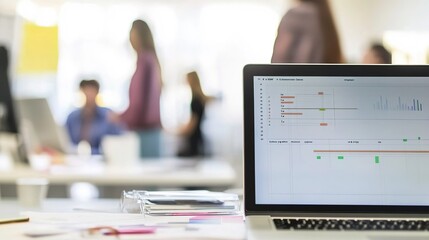 Poster - team collaboration with data analysis in a modern office during a work meeting