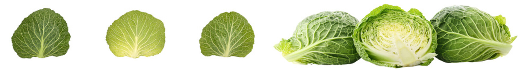 Poster - Green cabbage with leaves isolated on white background, flat lay view of healthy organic food.