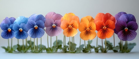 Sticker - Row of Colorful Pansies Facing Downward