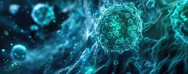Poster - Close-up view of microscopic cells showcasing intricate details and vibrant colors, perfect for scientific or educational illustrations.