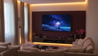 Poster - Stylish Media Room Comfortable Seating Large Screen Ambient Lighting 60