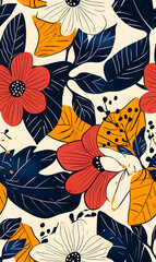 floral and leaf seamless patterns in doodle-style tile designs with graphic format.