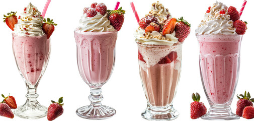 Poster - With a striped straw and a vanilla bean garnish, a vanilla milkshake is served in a tall glass