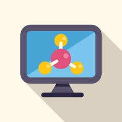 Poster - computer screen displaying chemical structure of molecule icon in flat style