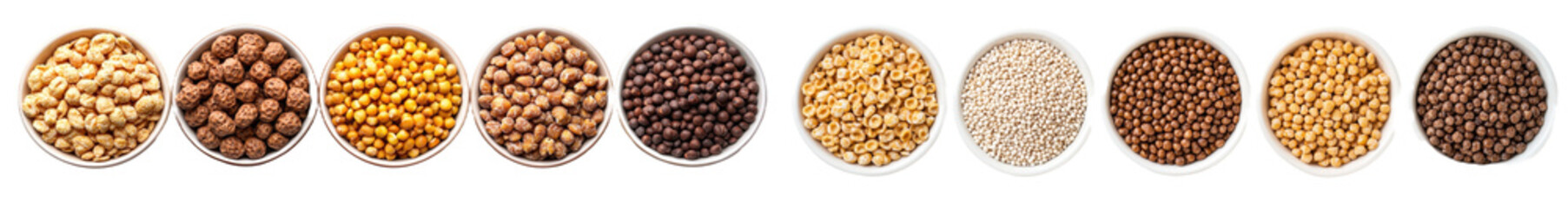 Poster - An isolated flat view of colorful bowls with cereal flakes inside, for breakfast or lunch.