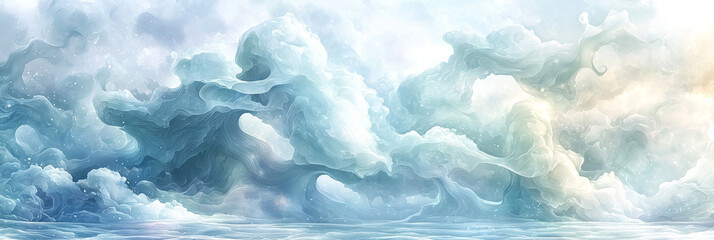 dreamy cloudscapes in ethereal blues and whites.