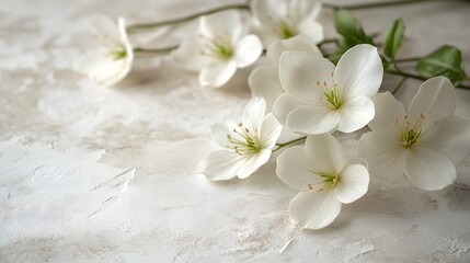 Wall Mural - A bouquet of white flowers is arranged on a white background