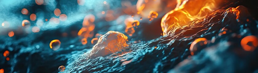 Poster - A stunning abstract representation of glowing particles in fluid motion, showcasing vibrant colors and dynamic energy.