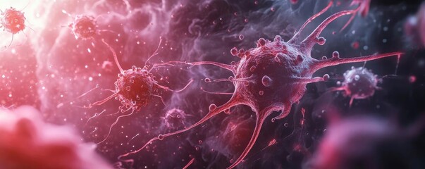 Aufkleber - Abstract image depicting colorful cells with intricate structures in a microscopic view, representing biological processes.