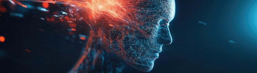 Aufkleber - Futuristic portrait of a humanoid figure with digital elements, symbolizing the intersection of technology and consciousness.