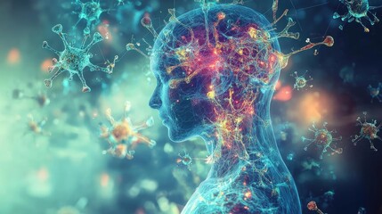 Poster - Abstract representation of human consciousness with vibrant colors and intricate details, symbolizing thoughts and ideas.