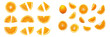 © Zaleman - Flat view of citrus tropical fruit with orange flesh and slice pieces isolated on white background.