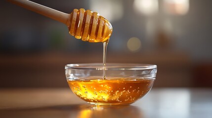 Canvas Print - Honey Dripping into a Glass Bowl