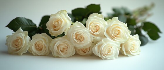 Wall Mural - A Bouquet of Cream-Colored Roses with Green Foliage