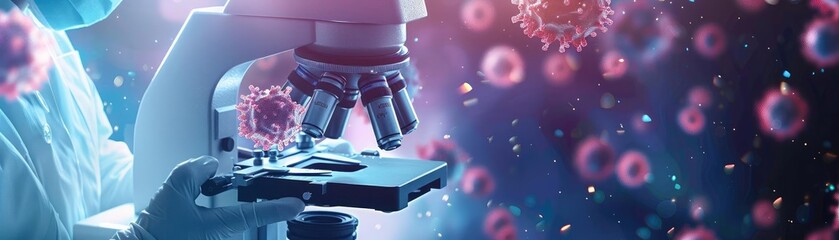 Aufkleber - A close-up view of a scientist using a microscope to study viruses in a laboratory setting, showcasing research and innovation.