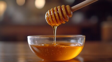 Canvas Print - Honey Dripping into a Glass Bowl