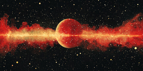 Sticker - A stunning view of a red planet in a field of stars, the planet is glowing with an ethereal light.