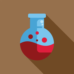Poster - Round bottom flask containing bubbling red liquid, long shadow design icon depicting chemical experiment