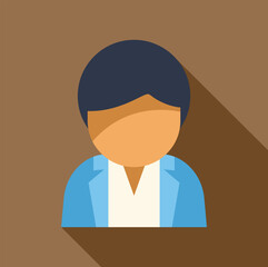 Poster - Businessman character avatar wearing blue jacket flat design icon with long shadow on brown background