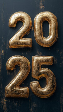 Golden Numbers 2025 on Dark Background