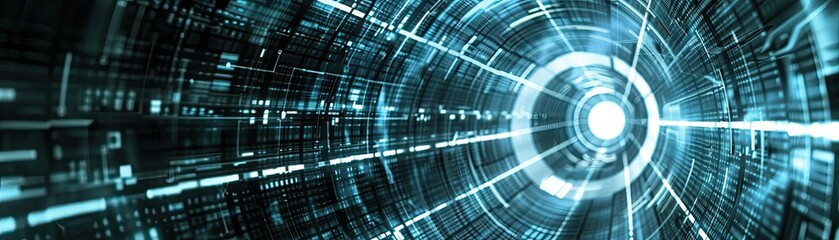 Poster - A futuristic digital tunnel with blue light effects, showcasing technology and innovation in a high-tech environment.