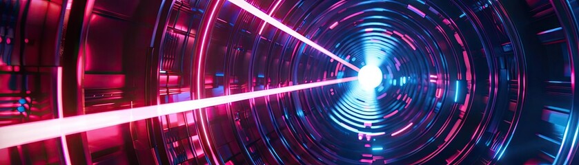 Poster - A vibrant tunnel of light featuring blue and red lasers, creating a futuristic atmosphere for technology-themed projects.