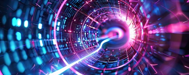 Poster - An abstract representation of a digital tunnel, featuring vibrant lights and intricate patterns that evoke a sense of depth and motion.