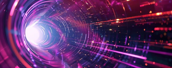 Poster - A vibrant tunnel of light showcasing dynamic patterns and colors, evoking a sense of depth and futuristic energy.