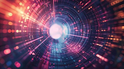 Poster - A vibrant digital tunnel filled with colorful lights and dynamic patterns, representing innovation and futuristic technology.