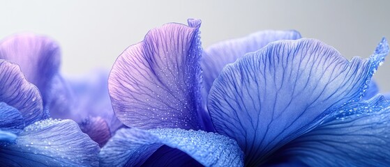 Wall Mural - Close-up of Delicate Blue Flower Petals with Water Droplets