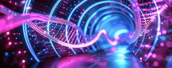 Poster - A vibrant, glowing tunnel illuminated with colorful lights, creating a sense of depth and movement in a digital space.