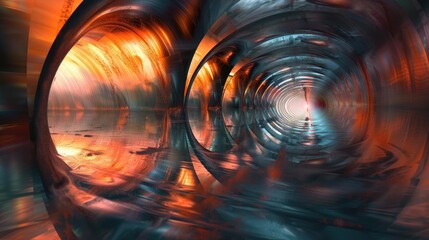 Poster - An abstract tunnel with vibrant colors, evoking a sense of depth and wonder in a surreal environment.