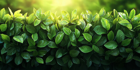 Canvas Print - A lush green hedge with vibrant leaves basking in the warm sunlight.