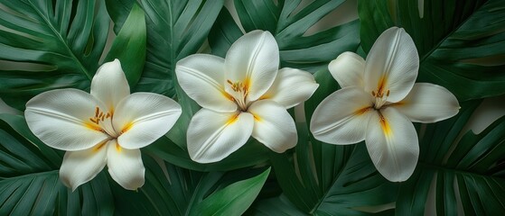 Sticker - Three White Flowers Surrounded by Green Leaves