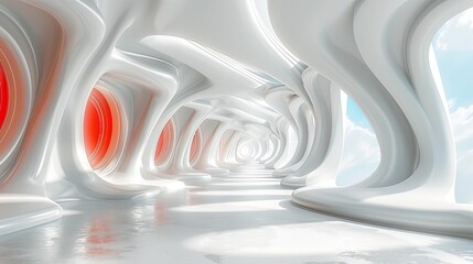 Futuristic interior design in white tones. Technologies of the future made of plastic. 3D illustration