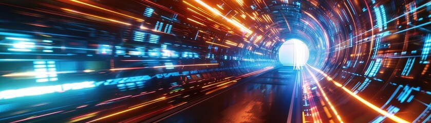 Poster - A vibrant, abstract tunnel of light, showcasing dynamic motion and energy in a futuristic digital landscape.
