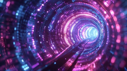 Poster - A vibrant tunnel of glowing lights, showcasing mesmerizing patterns in pink and blue hues, creating an immersive visual experience.