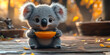 © Dmitry - Tiny Koala with a Bowl in Cozy Wooden Room with Soft Autumn Light and Warm Atmosphere