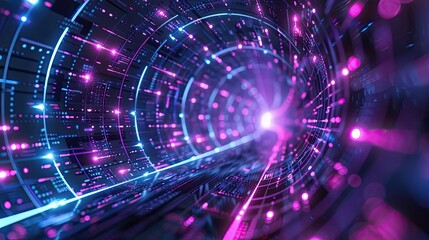 Aufkleber - Abstract digital tunnel with vibrant colors and dynamic light effects, representing motion and technology in a futuristic style.