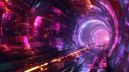 Poster - A vibrant, futuristic tunnel illuminated by colorful lights, creating a mesmerizing sci-fi atmosphere.