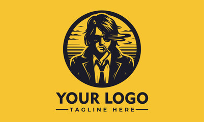 Poster - man with long black hair, sunglasses, cigarette vector logo