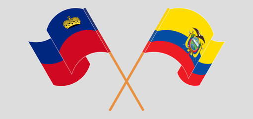 Wall Mural - Crossed and waving flags of Liechtenstein and Republic of Ecuador. Vector illustration