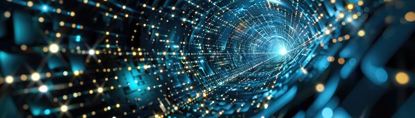 Poster - Futuristic digital tunnel with glowing lights, symbolizing advanced technology and digital communication.