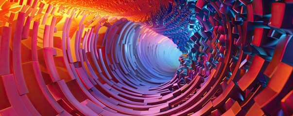 Poster - Abstract digital tunnel with vibrant colors, creating a mesmerizing visual experience. Perfect for technology and design themes.