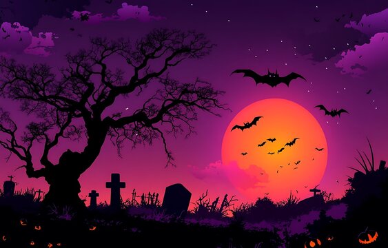 Halloween pumpkins and bats.