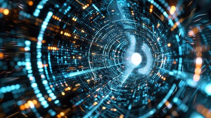 Poster - Futuristic tunnel of light and data, showcasing vibrant colors and dynamic patterns that represent technology and innovation.