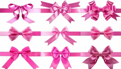 Pink Birthday Ribbon Bow Bonanza: A Close-Up Collection on White Background